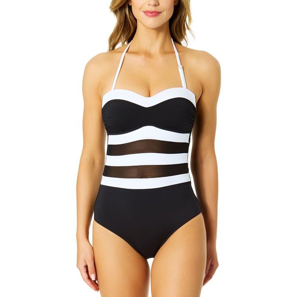 Anne Cole Womens Strapless Colorblock Mesh One-Piece